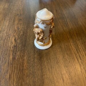 White and Gold Decorative Pillar Candle Angelic Ornate